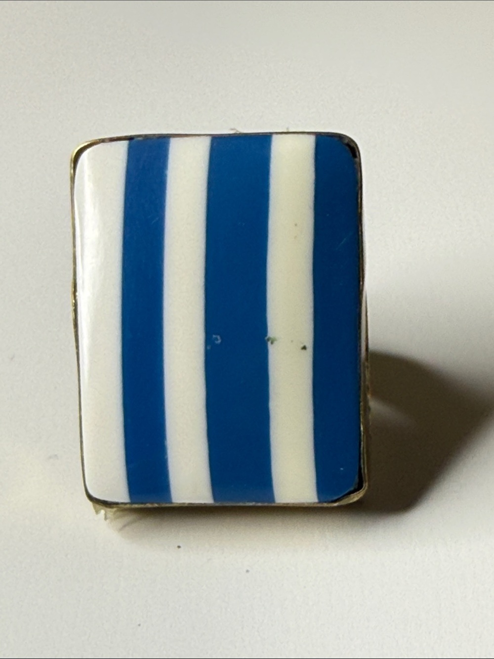 Vintage adjustable Blue & White Striped Rectangular Ring